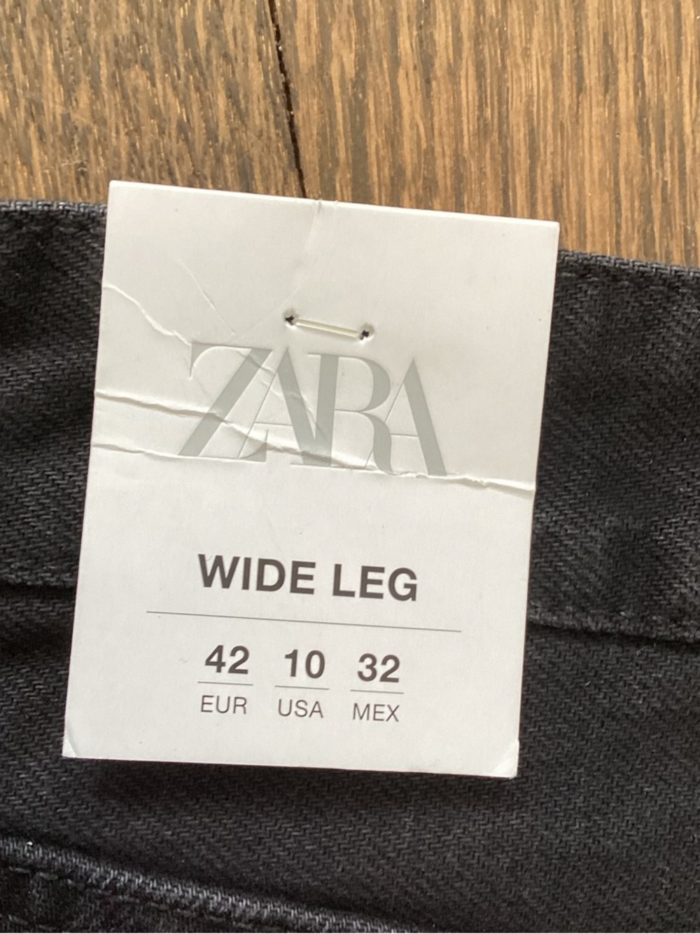 Zara Black Denim High-Rise Wide Leg Full Length Jeans Raw Hem Size 10 - Picture 10 of 13